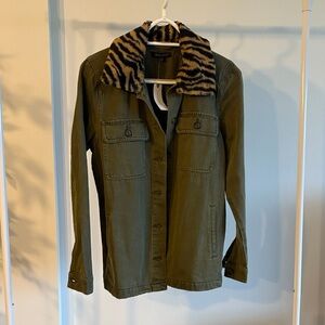 Dear John Olive Jacket with Animal Print Collar